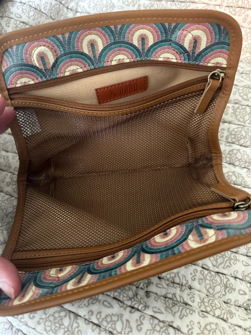 HOBO Teal, Pink & Tan Arched-Scale Cosmetic Pouch